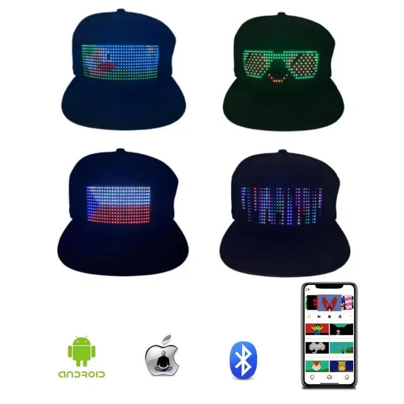 Description Picture 2 of itemBluetooth Creative LED Lighting Hat 16*32RGB Programmable Shining Screen Cap Multilingual Display Advertising Cap for Prom Party