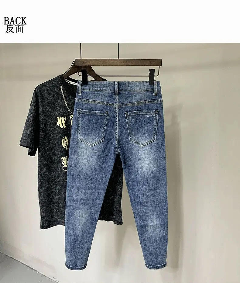 Description Picture 5 of itemFashion Men's Slim Fit Denim Jeans Spring Autumn Pencil Pants Blue Jeans 2024 Korean Damaged Designer Luxury Mens Jeans Male