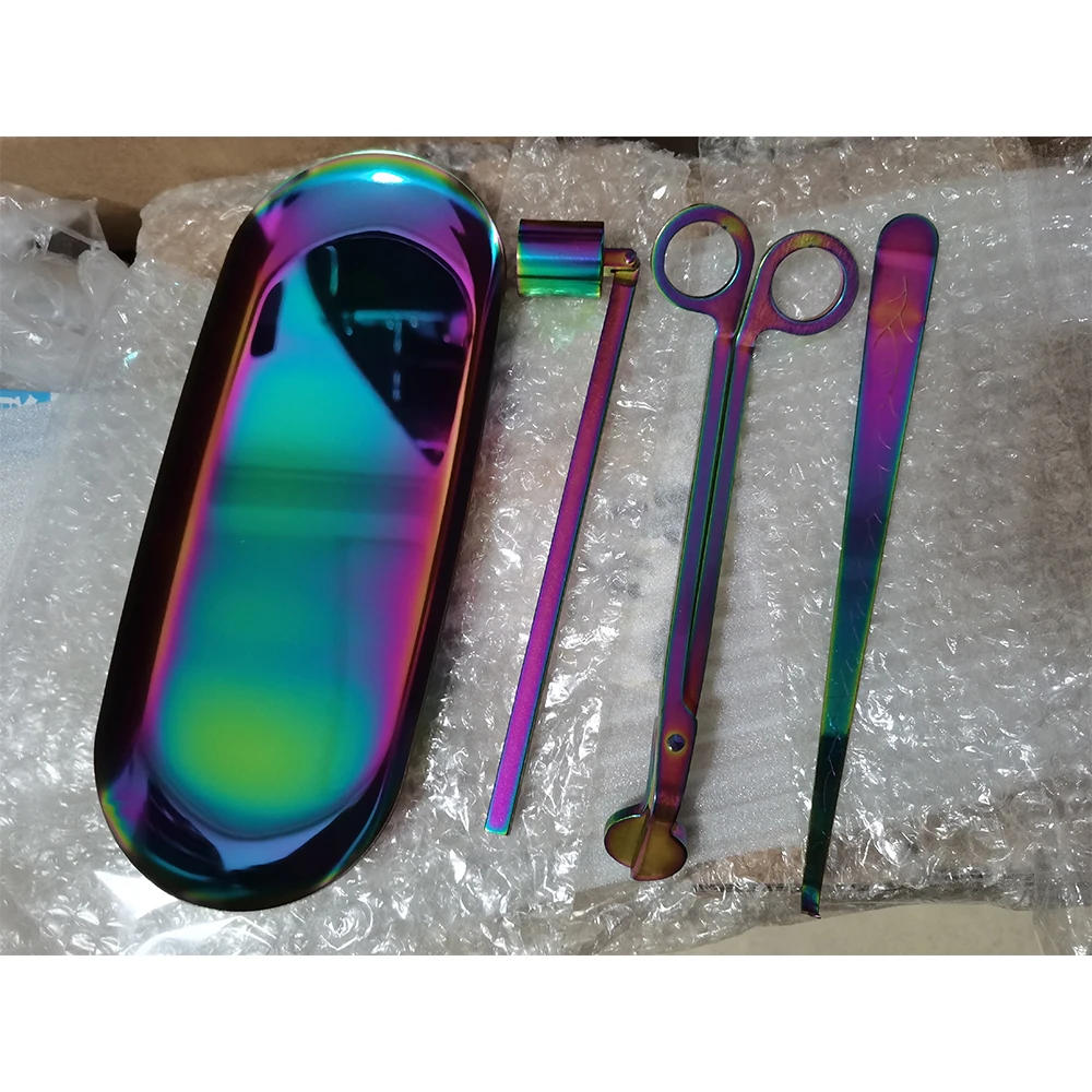 Description Picture 6 of item4PCS Candle Wick Trimmer Scissors Extinguisher Hooks Candle Accessories Set Home Care Candle Tool Stainless Steel Rainbow Colors