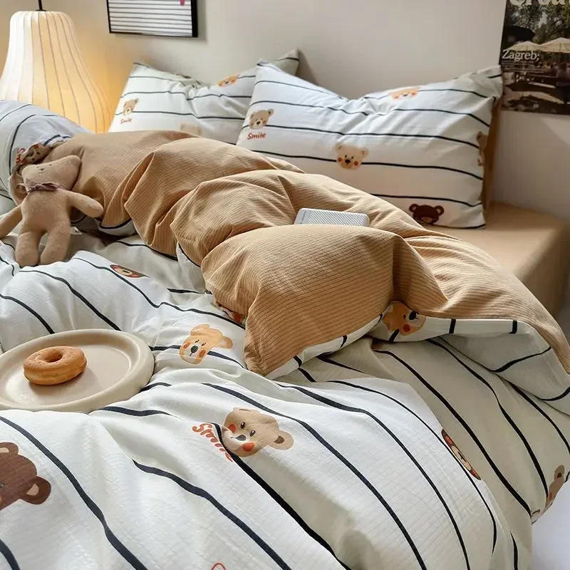 Description Picture 4 of itemBedding Set Duvet Cover Fresh Blue Floral. Wrinkled Yann Bed Set Of Four Pieces, Washing Cotton Sheets Bed Sheets