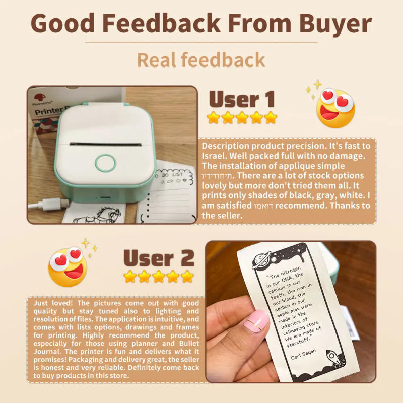 Description Picture 4 of itemPhomemo T02 Mini Printer Portable Printer Thermal Printing Sticker Wireless Inkless Pocket Printer Self-adhesive Label Printer
