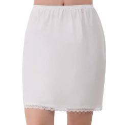 Ladies Elastic Waist Half Skirt Petticoat Short Dress Female Milk Silk White Lace Commuter Office Woman Anti-Empty
