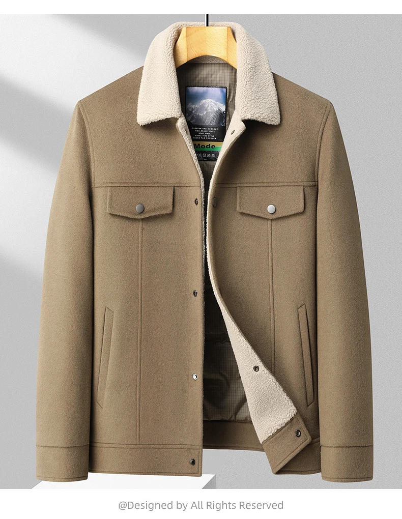 Description Picture 4 of itemNew Arrival Fashion Lamb  Men's Double-sided Woolen Jacket with White Duck Down Thickened Wool Coat Size M LXL 2XL 3XL 4XL