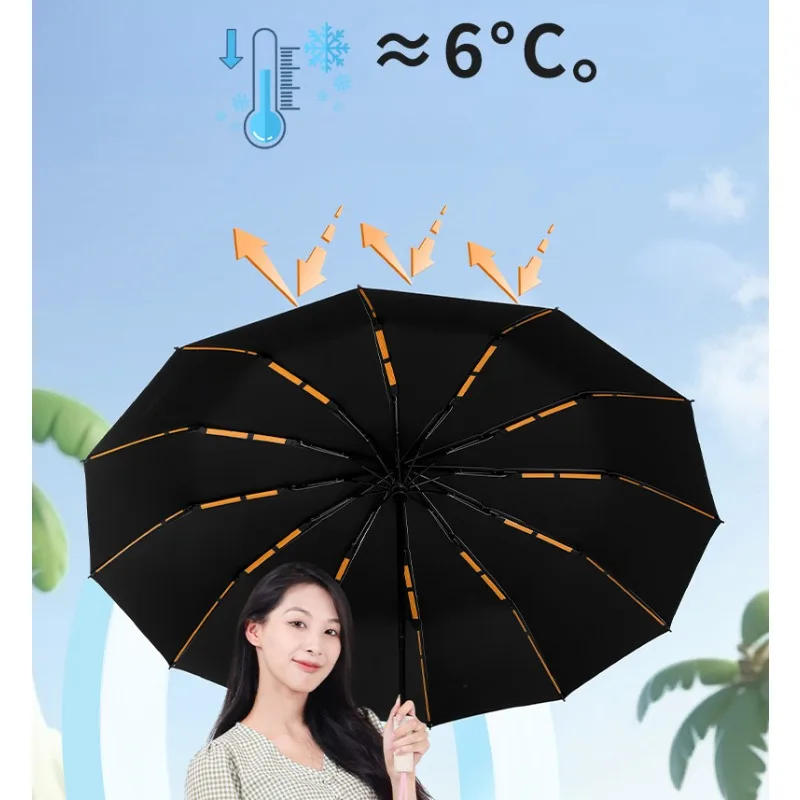 Description Picture 3 of item192Bone Super Strong Windproof Automatic Umbrella Sunshade Uv Protection Folding Sunproo Anti-Storm Large Size Reverse Rain Gear