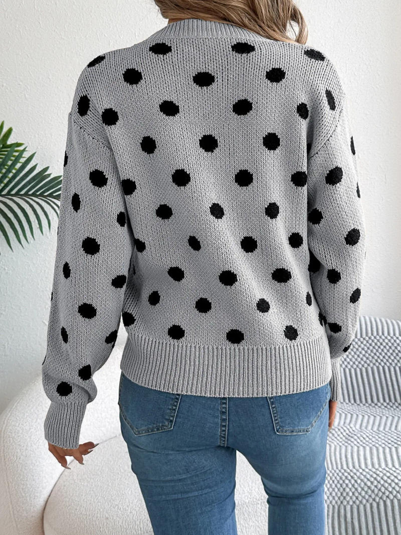 Description Picture 4 of item2025 Autumn/Winter Casual Contrast Color Polka Dot Sweater Women Round Neck Loose Pullover Female Fashionable Retro Outerwear