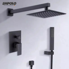 Wholesale Wall Mount Rainfall Shower Mixer System Hotel Bathroom Matte Black Brass Concealed Bath & Shower Faucets Set