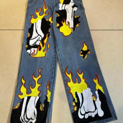 Hip Hop Y2K Vintage Streetwear Flame Skull Pattern Jeans High street Retro Baggy Couples 2024 Fashion Basketball Pants Clothing