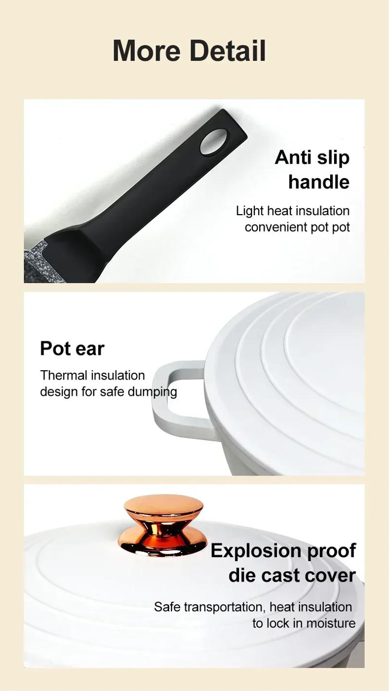 Description Picture 5 of item18 Piece Maifan Stone Die-Cast Aluminum Cookware Cookware Set Non-Stick Pan Die-Cast Lid Set Quality Cookware Kitchen