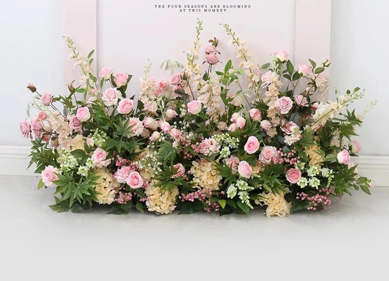 Description Picture 2 of itemYellow white flowers green plants Large Flower Row Runner Wedding Backdrop Deco Floral Wall Hanging Wedding Sign Home Party Prop