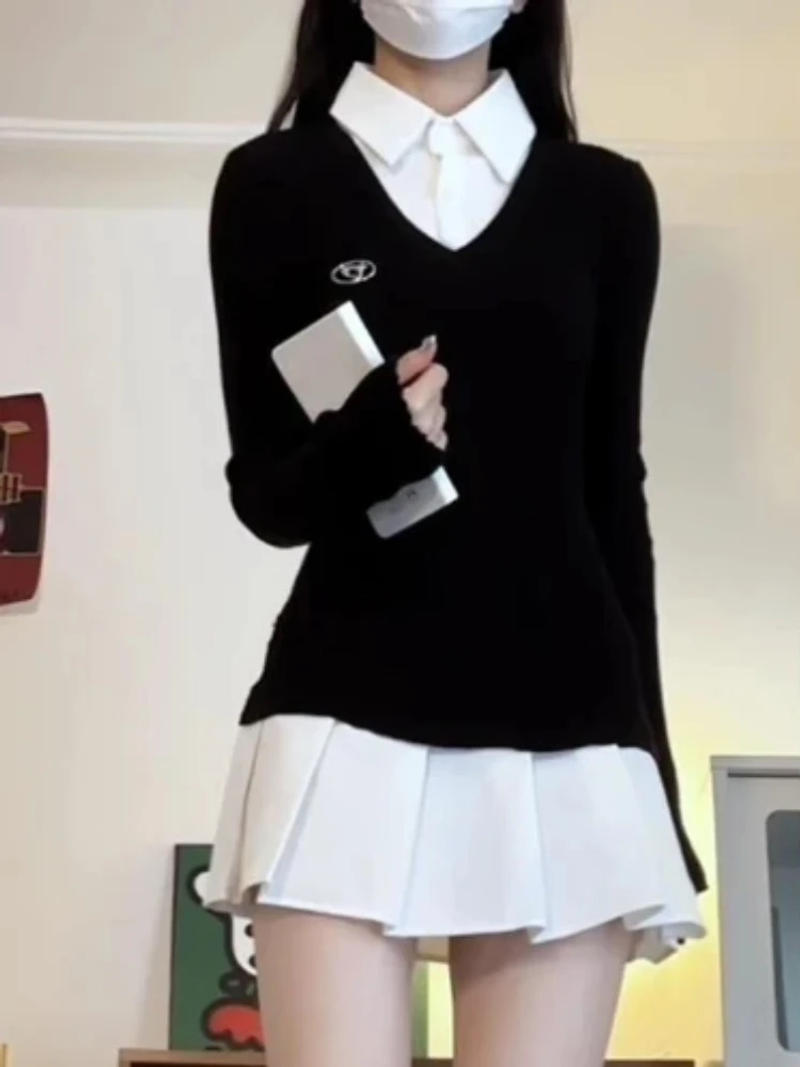 Description Picture 5 of itemAmerican Vintage Shirt Long Sleeve Mini Dresses Women Clothing Slim Fit Polo Neck Black Short Party Dress Korean Fashion Autumn