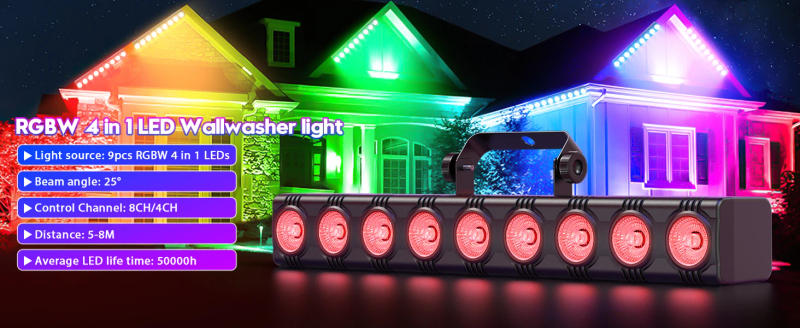 Description Picture 3 of itemYiflamefly 9LED Wall Washer Lights Bar 36W RGBW Stage Lights DMX Control Dj Light For Indoor Outdoor Yards Church Wedding Party