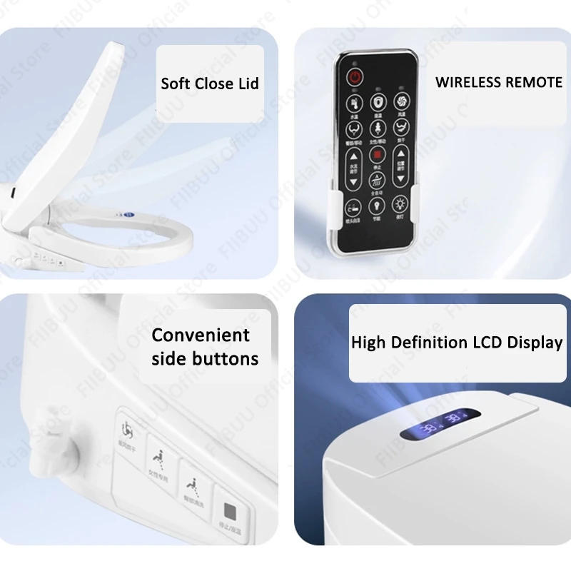 Description Picture 6 of itemSmart Bidet Toilet Seat with Heated Seat Soft Close Lid Instant Warm Water Wireless Remote Cleaning Modes Elongated Toilet Cover