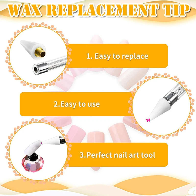 Description Picture 6 of item5Pcs Nail Dotting Wax Pen Replaceable Head Beads Rhinestones Gems Picker Dotting Pen Manicure Self-adhesive Nail Art Tools