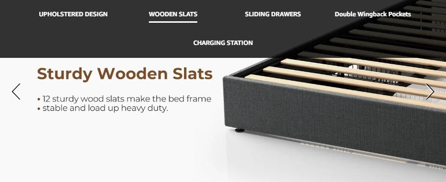 Description Picture 6 of itemUS Twin Bed Frame with LED Lights and Charging Station, Upholstered Bed with Drawers, Wooden Slats, Noise Free, Easy Assembly