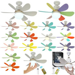 Ceiling Fan LED Lamp E27 Base Remote Control Modern LED Ceiling Fan 52cm Low Profile Ceiling Fan for Bedroom Living Room Kitchen