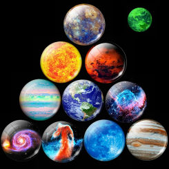 Luminous Nebula Galaxy Solar System Sticker Refrigerator Decor Glowing in Dark Moon Stars Planet Glass Cabochon Fridge Magnet