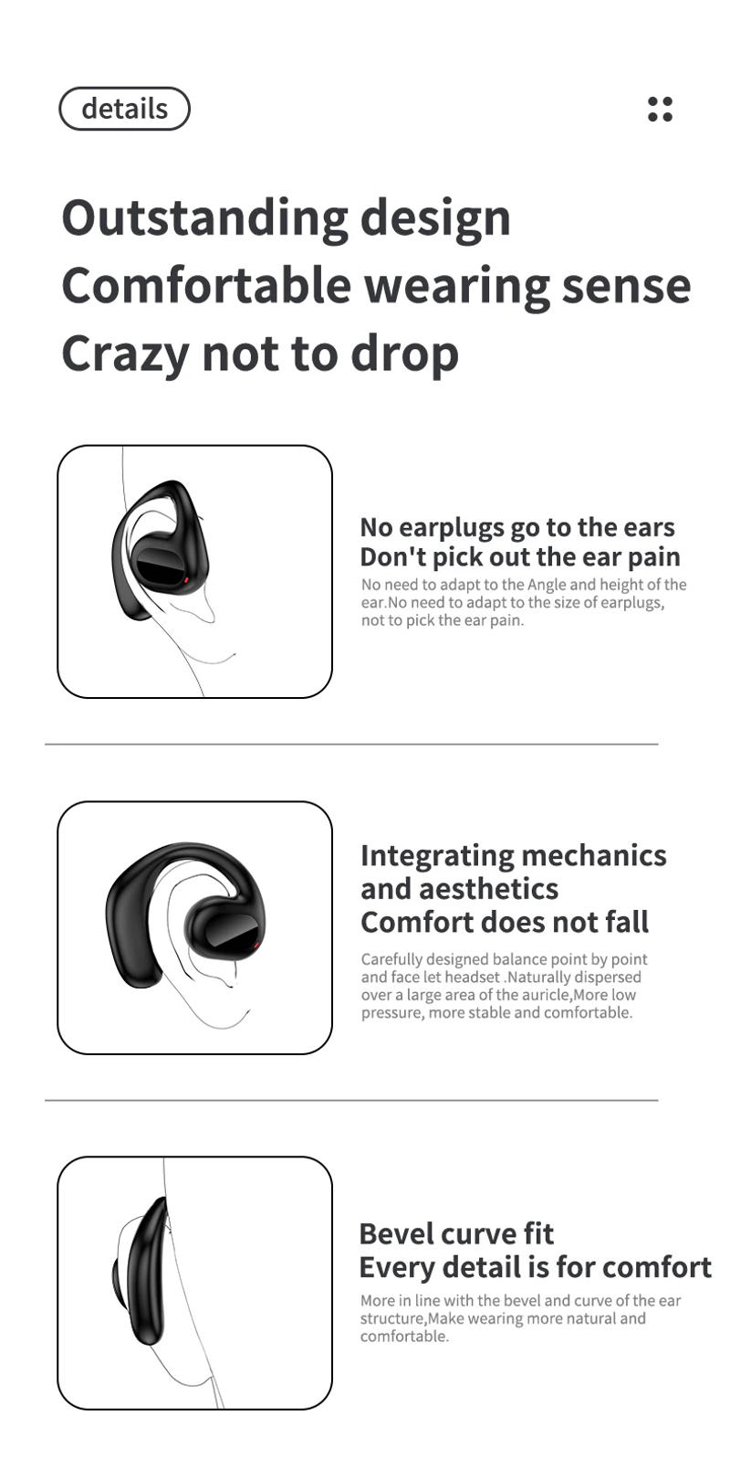 Description Picture 3 of itemBluetooth Earphones Conduction Open Ear Hook Wireless Sport Headphone HiFi Stereo Waterproof Noise Reduction Headset