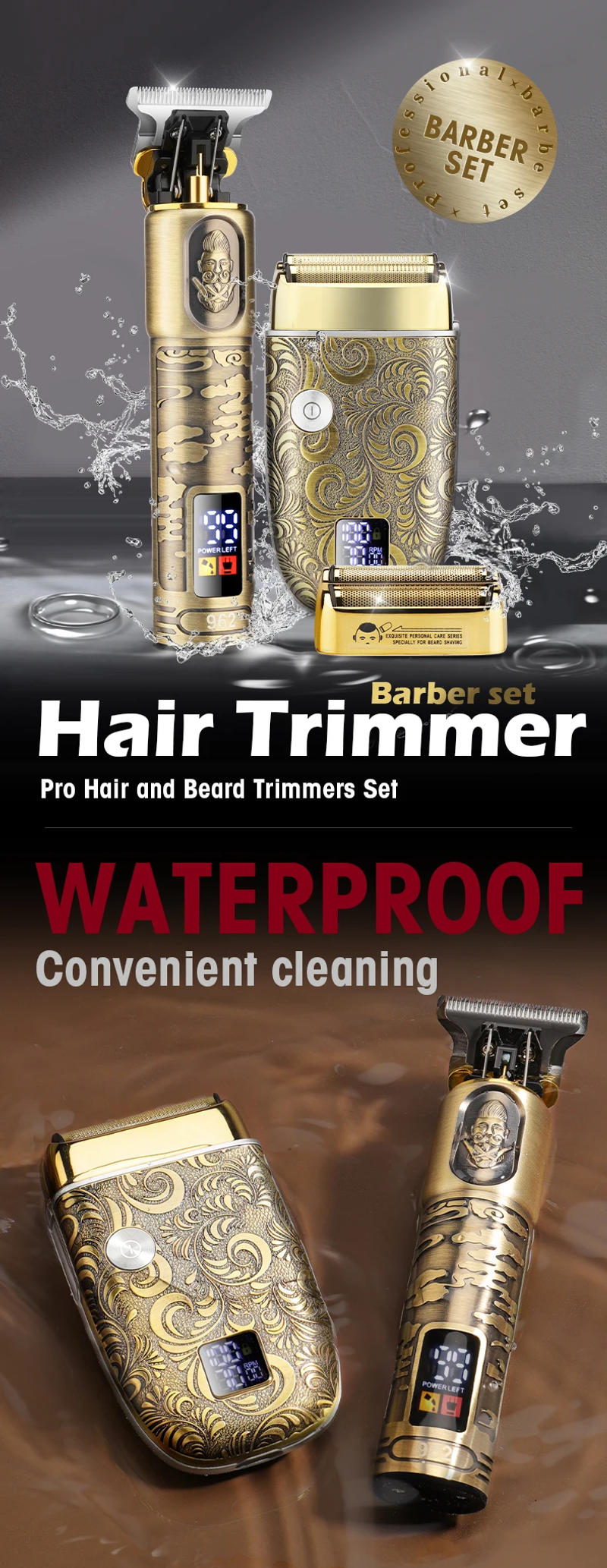 Description Picture 2 of itemLobemoky 2024 2 in 1 Professional Barber Hair Clipper Set Rechargeable Electric Finish Cutting Machine Beard Trimmer Shaver set