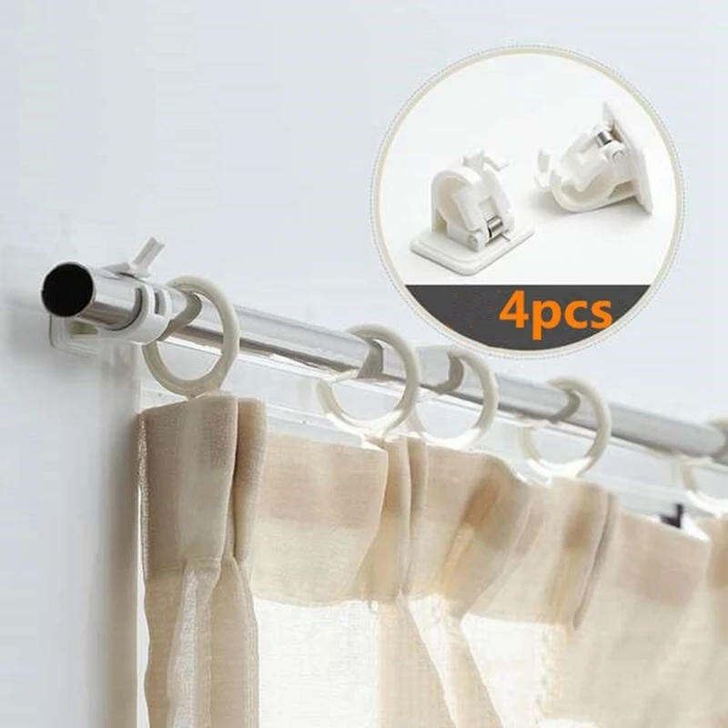 Description Picture 3 of item2Set 4Pcs Self-Adhesive Hooks Wall Mounted Curtain Rod Bracket Shower Curtain Rod Fixed Clip Hanging Rack