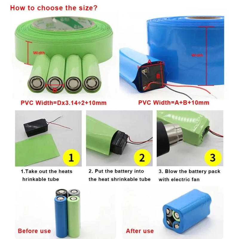 Description Picture 4 of item1Meter/Pack New Li-ion Wrap Heat Shrink Tube PVC 18650 Battery Pack Shrinkable Film 70-200mm Width Multi Sizes Tape Sleeves