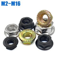 M2 M2.5 M3 M4 M5 M6 M8 M10 M12 M16  Black Carbon Steel Serrated Spinlock Hex Flange Nut Nickel-plated Color Zinc Lock Nuts