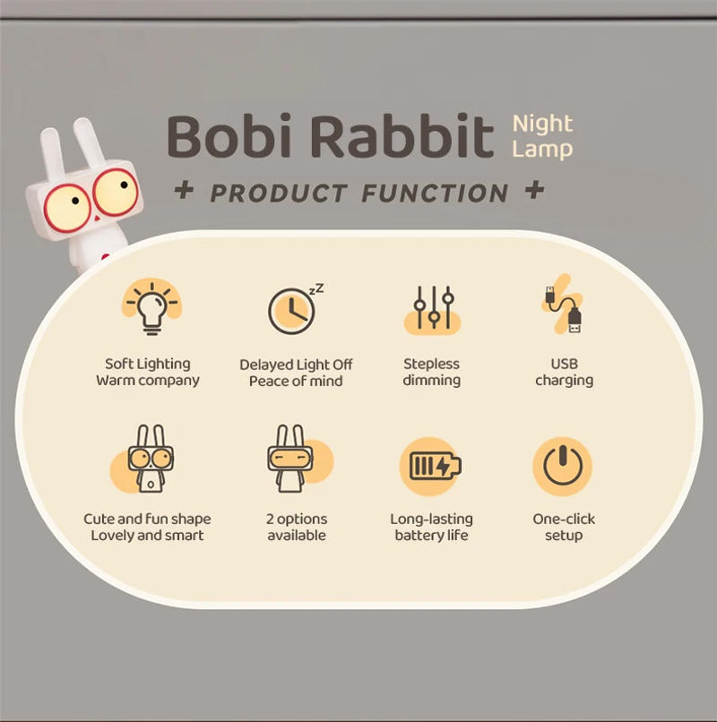 Description Picture 3 of itemCute Night Light Rabbit Lamps Cartoon Animal Birthday Christmas Gift Rechargeable Timing Warm Night Lamp Home Decor