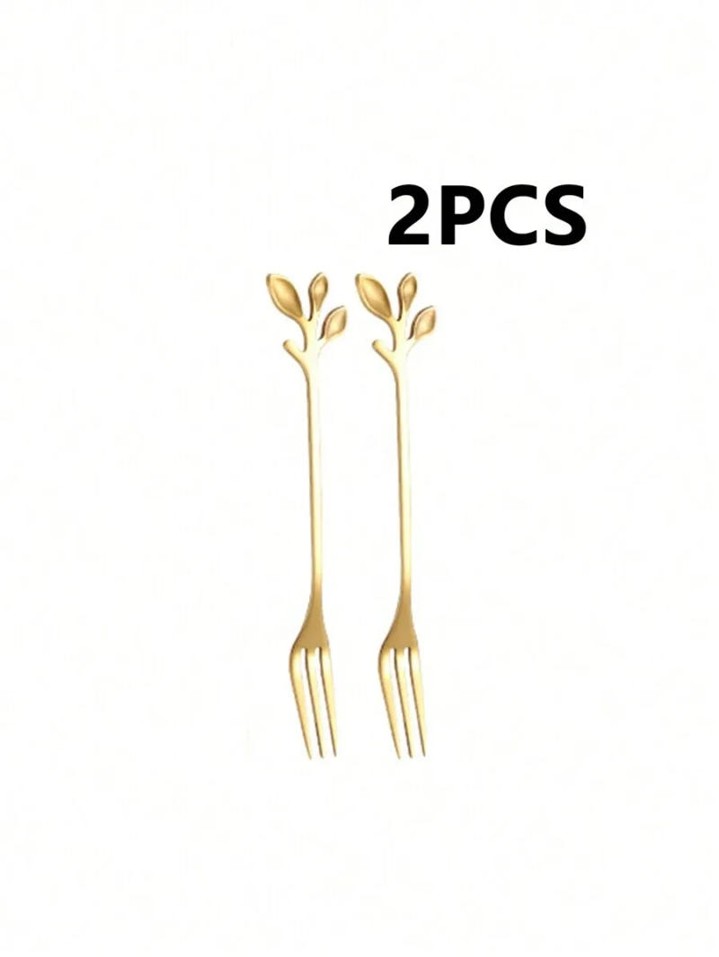 Description Picture 6 of item2/4/6/12pcs Stainless steel dessert fork, fruit fork, leaf handle design, suitable for home, afternoon tea, cafe