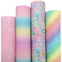 Flowers Custom Synthetic Leather Rainbow Stripes Printed Glitter Leather Sheets Rainbow Litchi Leather For Bow DIY 21x29CM Q1282