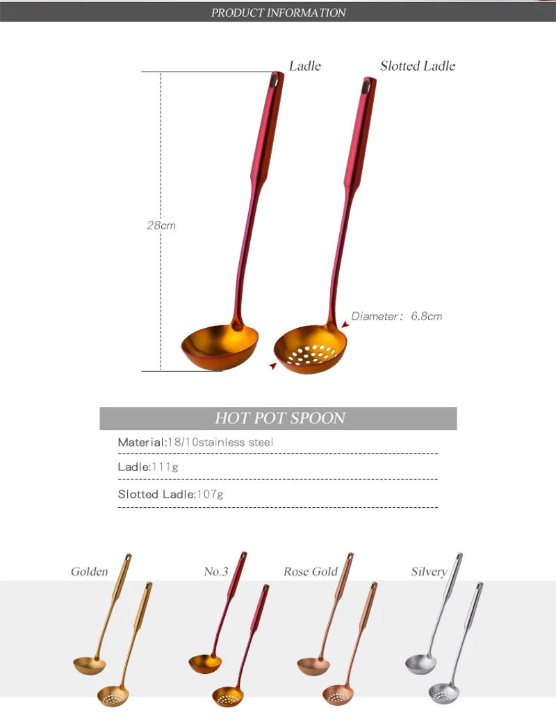 Description Picture 6 of item1-10PCS Stainless Steel CookwarLong Handle Set Gold Cooking Utensils Scoop Spoon Turner Ladle Cooking Tools Kitchen Utensils Set