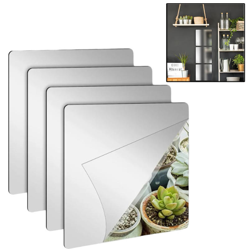 Description Picture 2 of item4PCS Acrylic Mirror Flexible Plastic Mirror Sheets Adhesive Square Wall Mirror Tile Stickers DIY Craft Home Wall Decoration