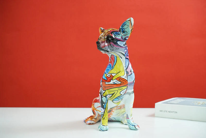 Description Picture 4 of itemVilead Resin Graffiti Chihuahua Dog Sculpture Animal Statue Pop Art Modern Objects Home Living Room Shelf Decoration Items Rack