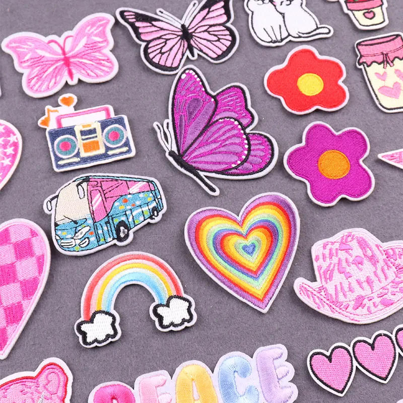 Description Picture 2 of itemButterfly Embroidered Patch For Clothing Slogan Patches On Clothes Pink Stripes Clothing Thermo Adhesive Patches Badges Decor