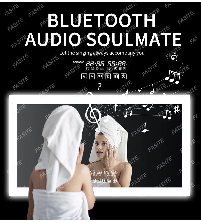 Description Picture 3 of itemFogless Smart Bathroom Mirror With Bluetooth Speaker Aesthetic Shower Nordic Touch Control Led Lighting Makeup Home Decor WWHYH