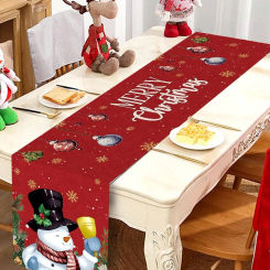 Christmas Santa Snowman Linen Table Runners Holiday Party Decor Reusable Farmhouse Dining Table Runners Christmas Decorations