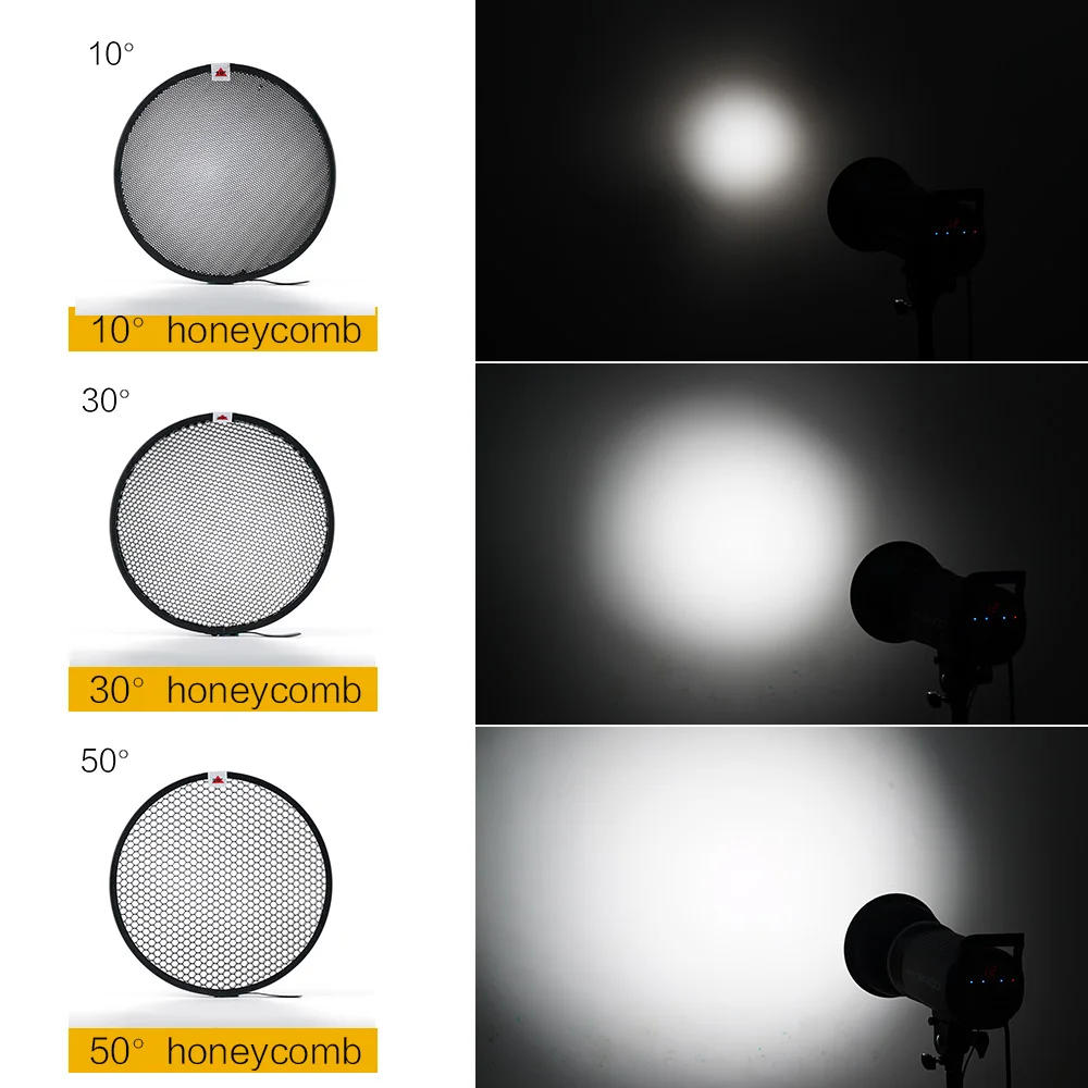 Description Picture 3 of itemSOONPHO 7" Bowens Mount Standard Reflector Diffuser Lamp Shade Dish Honeycomb Grid for photography Studio Flash Strobe light