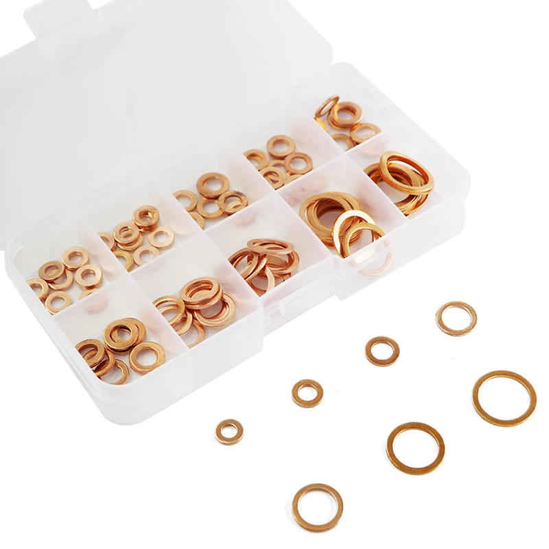 Description Picture 4 of item100Pcs Copper Washer Gasket Nut And Bolt Set Flat Ring Seal Assortment Kit With Box M4/M5/M6/M8/M10/M12/M14 For Sump Plugs