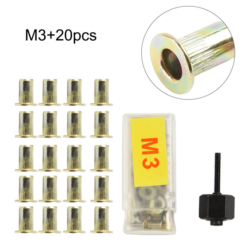 Description Picture 4 of item1PCS Hand Rivet Nut Head And 20pcs Iron Galvanized Nuts M3 For Hand Rivet Tool Belt With 20pcs Nut Hardware Fasteners