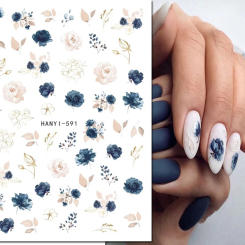 3d Nail Art Decals Royalblue White Florals Watercolor Flowers Leaves Adhesive Sliders Nail Stickers For Nail Tips Beauty
