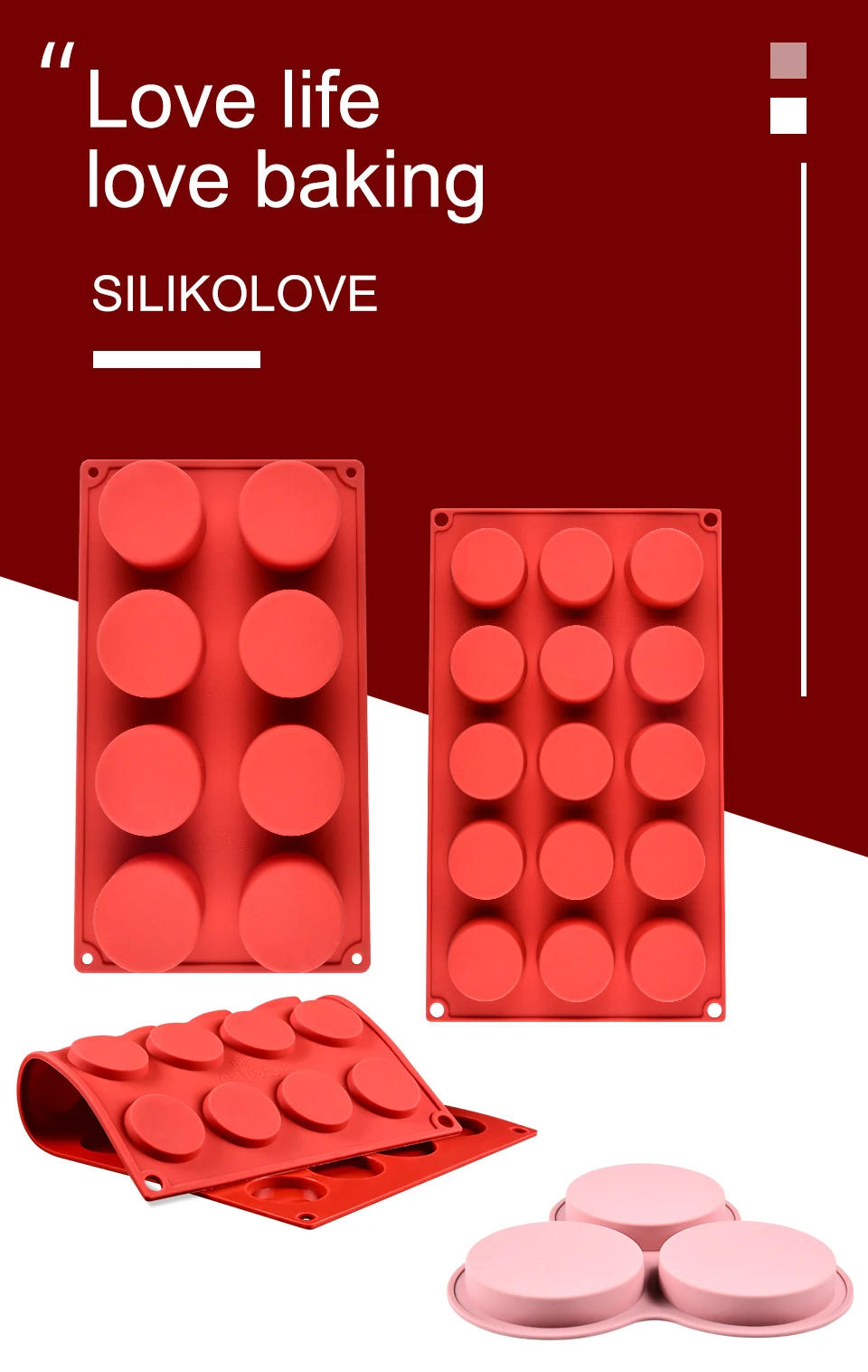 Description Picture 2 of itemHalf Ball Flat Cylinder Silicone Mold For Baking Halfspere Ball Chocolate Cookie Sandwich Muffin Cupcake Brownie Cake Pudding