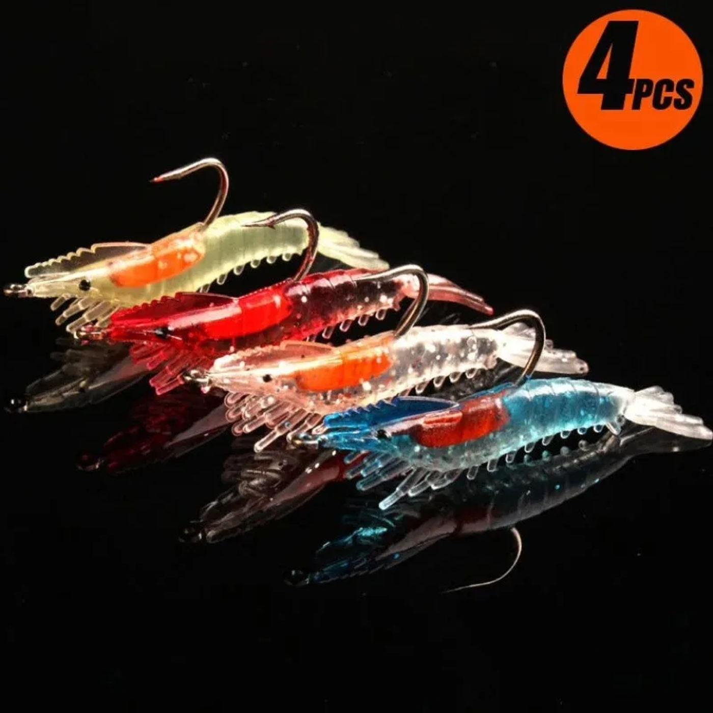 Description Picture 3 of itemANFS 4pcs/Bag 6cm 3g Luminous Simulation Shrimp Soft Bait Artificial Soft Rigs Fishing Lure Bass Sea Fishing Tackle