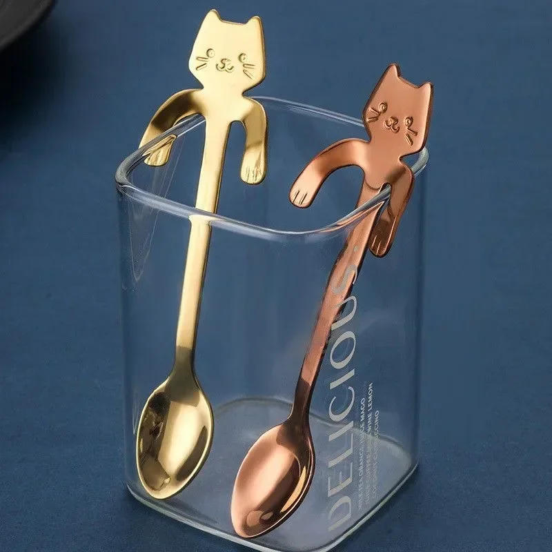 Description Picture 4 of item10/1x Stainless Steel Cat Coffee Spoon Mini Cute Cat Shaped Teaspoons Ice Cream Dessert Spoons Scoops Kitchen Tableware Gadgets