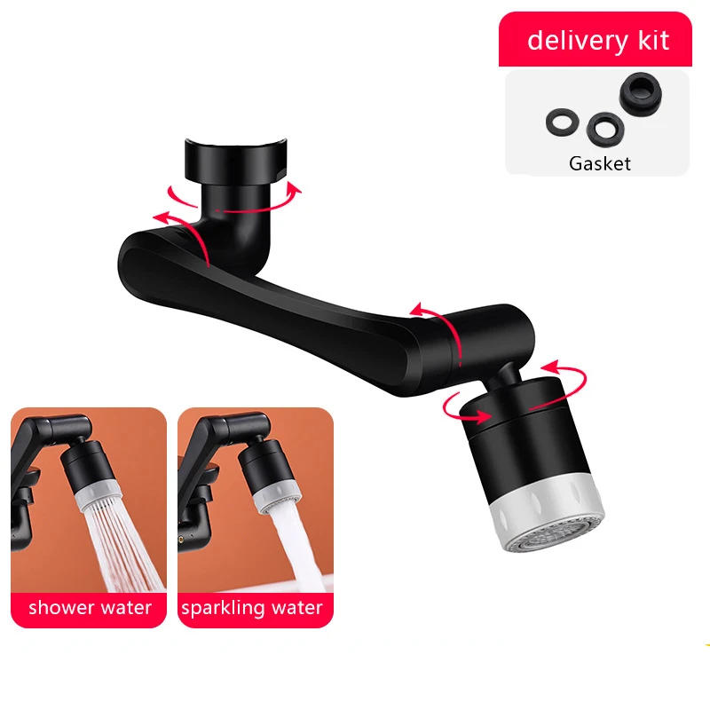 Description Picture 3 of item1080° Universal Rotation Faucet Sprayer Head Black Dual Effluent Washbasin Kitchen Robot Arm Extension Faucets Aerator Bubbler