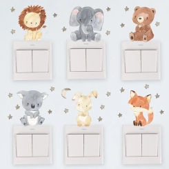 6Pcs Cartoon Cute Animal Switch Wall Stickers for Waterproof Removable PVC Kids Room Kindergarten Home Decoration