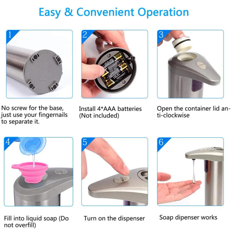 Description Picture 5 of itemAutomatic Soap Dispenser Touchless Soap Dispenser 250ml Battery Powered Electric Adjustable Stainless Steel Dispenser