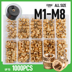 Brass Threaded Inserts Nut Kit M1 M1.2 M1.4 M2 M2.5 M3 M4 M5 M6 M8 Heat Thread Metric Hot Melt Insert Nut Set for Wood Plastic