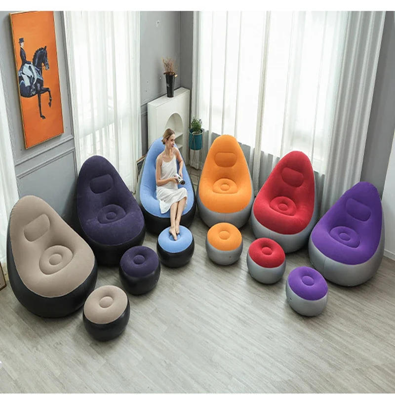 Description Picture 2 of itemLazy Couch Sofas Inflatable Foldable Recliner Outdoor Sofa Bed with Stirrups Comfortable Combination Flocked Velvet Sofa Chair