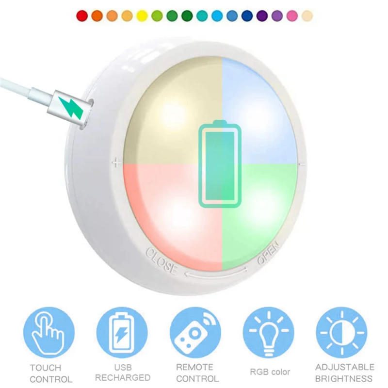 Description Picture 5 of itemUSB Recharged 65MM RGB Color Wireless Led Under Cabinet Light Holiday Decporation for Birthday,Party,Christmas