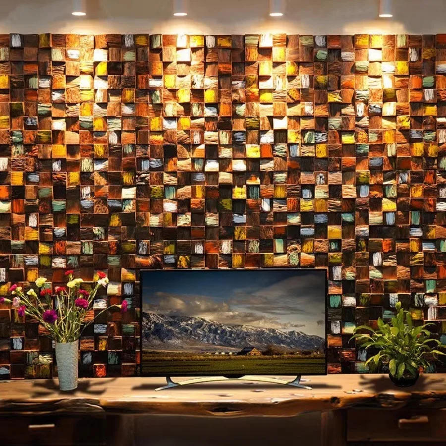 Description Picture 6 of itemWood Mosaic Tile Painted Panel for Home Ancient Boat Wood Moaic 3D Wooden Wall Tile Backsplash TV Video Room Wall Decor