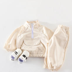 Spring and autumn boy and girl baby large pocket casual set, semi-high neck long-sleeved long pants set
