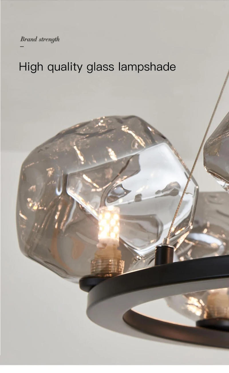 Description Picture 4 of itemModern Nordic Style Chandelier For Living Room Bedroom Dining Room Kitchen Round Ring Black Glass Hanging Lamp Pendant Light